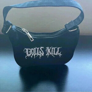 Dolls Kill Logo Mini Hand Shoulder Bag Black Purse Embroidered